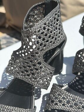 Donald J. Pliner Metallic Gray Woven Block Heel Sandals